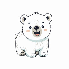 A Charming Cartoon Illustration of a Happy White Polar Bear Cub with Rosy Cheeks and a Friendly Smile © Chelsea