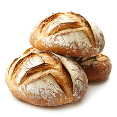 Freshly Baked Artisan Bread Loaves on White Background for Bakery and Food Themes