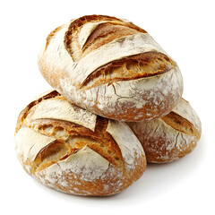 Delicious Freshly Baked Artisan Bread Loaves on White Background for Bakery Advertisement