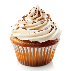 Delicious freshly baked cupcake on white background for bakery advertisements
