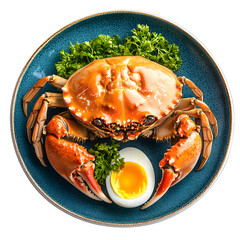 Exquisite Freshly Cooked Crab Platter with Vibrant Green Garnish for Seafood Lovers