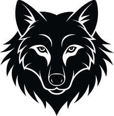 Tribal black and white vector illustration of wolf and lion animal heads for tattoo or mascot