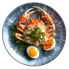 Exquisite Freshly Cooked Crab Platter with Green Garnish - Culinary Delight