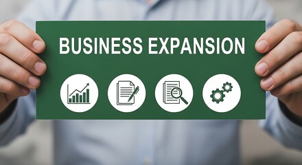 Business expansion concept with icons held by professional hands