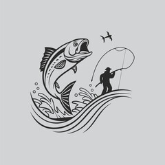 Large mouth Bass Classic Fisherman Logo Drawing