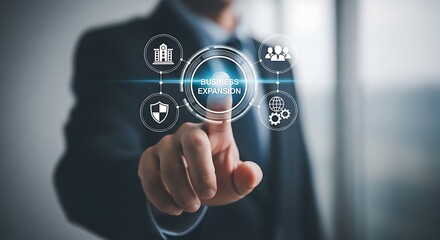 Businessman interacting with digital technology and network interface