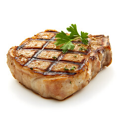Juicy Grilled Pork Steak Isolated on White Background for Culinary Design