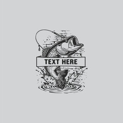 Large mouth Bass Fish Jump Logo Concept