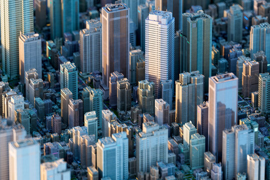 3D vertical urban density visualized with skyscrapers in futuristic tones