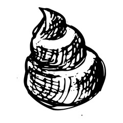 Vector hand drawn whipped cream outline isolated on transparent background. Vintage ink pen engraving illustration of cream, outline vector sketch. Etching of swirl graphic clip art.