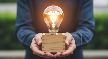 Person holding a glowing light bulb with creative innovation concept