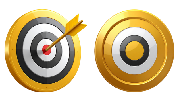 Golden Bullseye and Arrow 3D Illustration PNG Cutout - Powered by Adobe