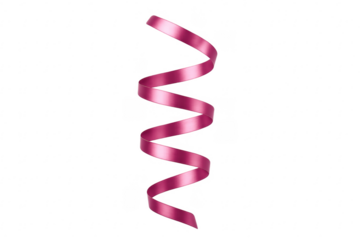 Pink satin ribbon twirling spiral on transparent background
