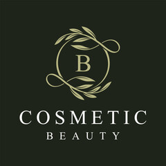 Initial letter b cosmetics, beauty fashion, wedding, jewelry, boutique, floral and botanical logo design graphics concept