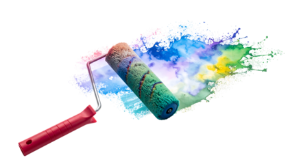 Paint roller with colorful paint isolated on transparent background, art concept