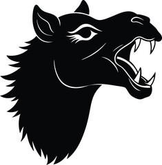 Black and white vector illustration of a wild wolf head silhouette, a cartoon animal mascot design perfect for a tattoo or sport symbol