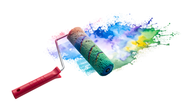 Paint roller with colorful paint isolated on transparent background, art concept - Powered by Adobe