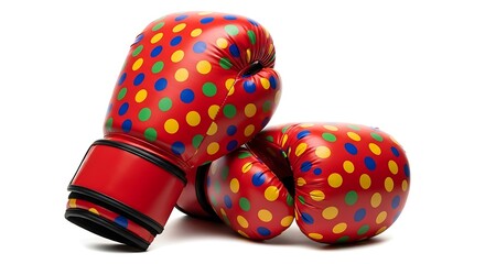 Colorful polka dot boxing gloves isolated on white background