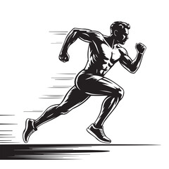 Direct & Action-Oriented: Dynamic Monochrome Vector of Athletic Man Running/Sprinting