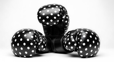 Black and white polka dot boxing gloves isolated on white background