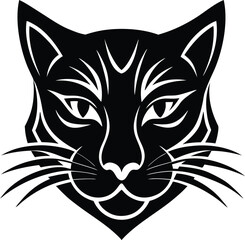Black cat face vector illustration with cute domestic kitten eyes