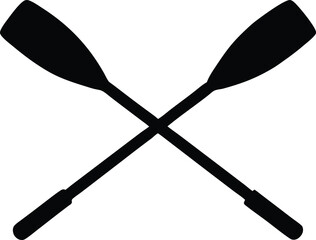 crossed canoe paddle silhouette vector, oar tool illustration