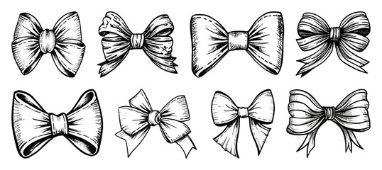 Obraz premium PNG Vintage black bow illustrations, element set on transparent background
