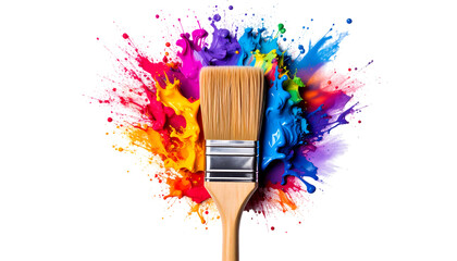Paintbrush with vibrant colors isolated on transparent background, a creative explosion