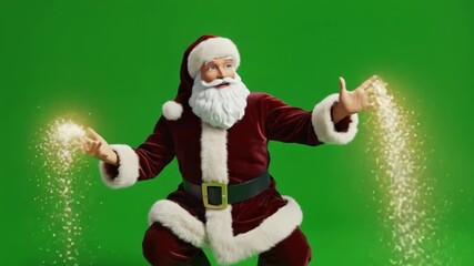 Santa claus spreading magic dust on a green screen background with a joyful expression on his face christmas green screen video