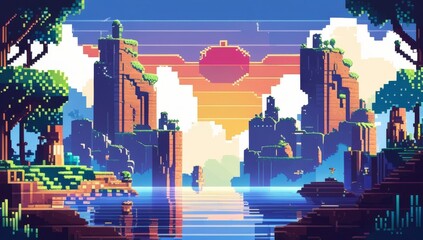 Illustration pixel art for game genre adventure rpg