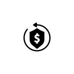 Financial Protection Icon Shield, Dollar Sign, and Rotating Arrow