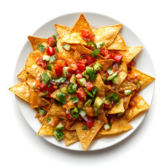 Delicious Plate of Spicy Nachos - Isolated on White Background for Food Photography