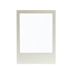 A slightly angled, beige-framed instant photo with a blank, white center against black