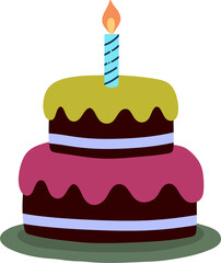 Two-Tier Birthday Cake with Lit Candle.