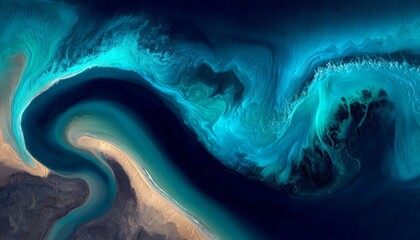Abstract ocean swirl teal blue green coastal aerial view