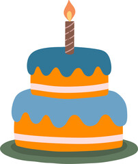 Two-Tier Birthday Cake with Lit Candle.
