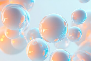Abstract Spheres with Orange and Blue Gradient Reflections, Translucent Bubbles