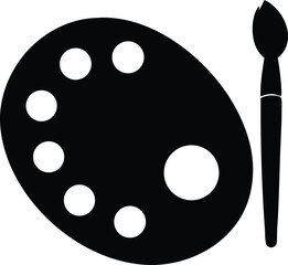 Fototapeta premium art palette with paints and brush icon, studio artist symbol