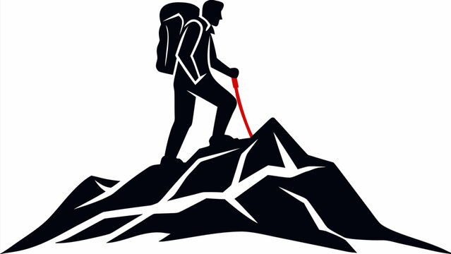 Dynamic hiker silhouette conquering mountain peak, adventurous journey to the top, vector design