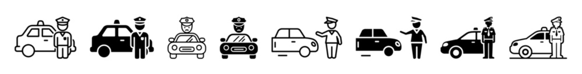 Obraz premium Collection of icons depicting cars and police officer