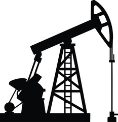 Silhouette of an oil pumpjack against a white background