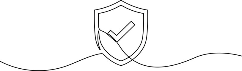 One Line Art Hand Holding Shield with Check Mark. Minimalist Continuous Line Drawing for Security, Protection, and Safety Assurance Concept Illustration © Ascreator