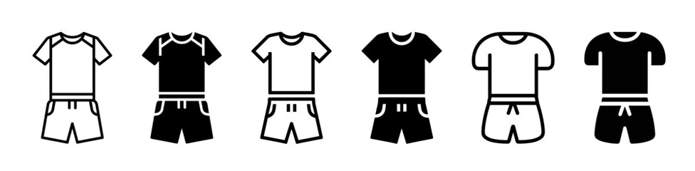 Naklejka premium Set of tshirt and shorts icons in black and white