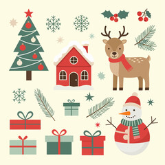 Santa and christmas elements on white background illustration	