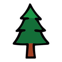 Minimal Cartoon Pine Tree with Layered Green Foliage and Brown Trunk on White Background