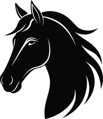 Black horse head silhouette vector illustration for logo design or tattoo art