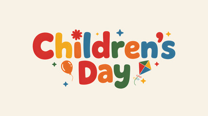 Fototapeta premium Children’s Day text design : Colorful typography illustration celebrating kids, joy, and childhood happiness