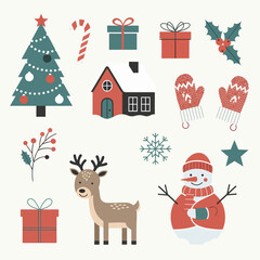 Santa and christmas elements on white background illustration