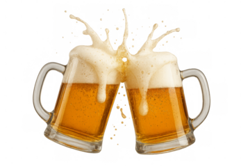 Beer mugs clinking splashing refreshing ale cheers