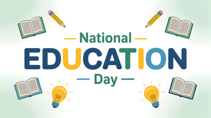 National Education Day text design : Creative typography illustration promoting learning, knowledge, and awareness